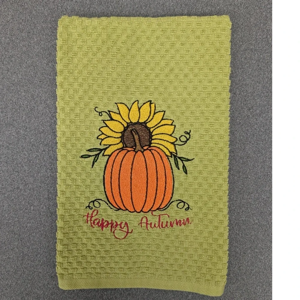 Happy Autumn Halloween Fall Thanksgiving Kitchen Bar Hand Tea Towel Great Gift!